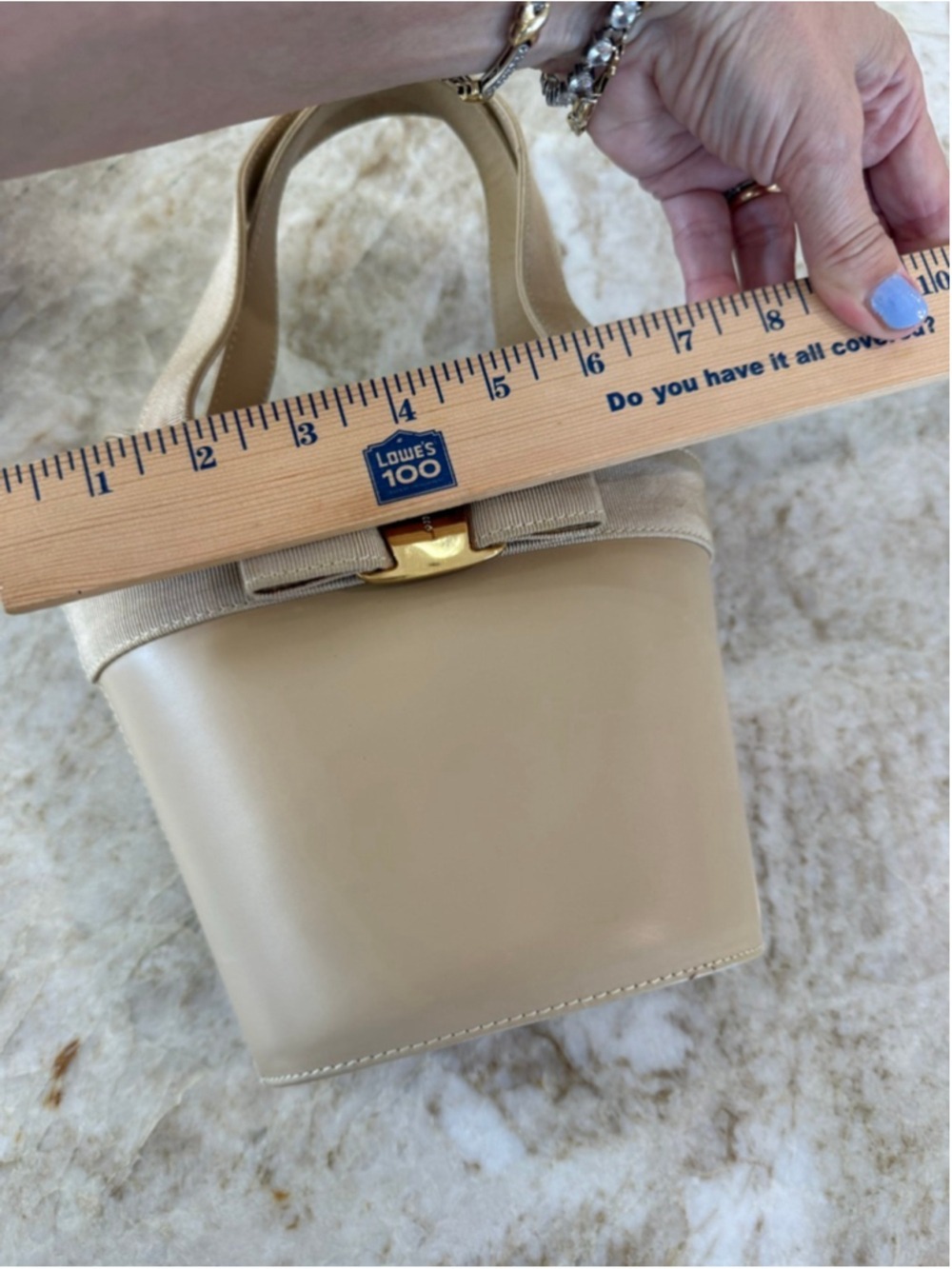 Salvatore Ferragamo Mini hand Bag Beige Gold, ribbon bow, Italian - Picture 8 of 9
